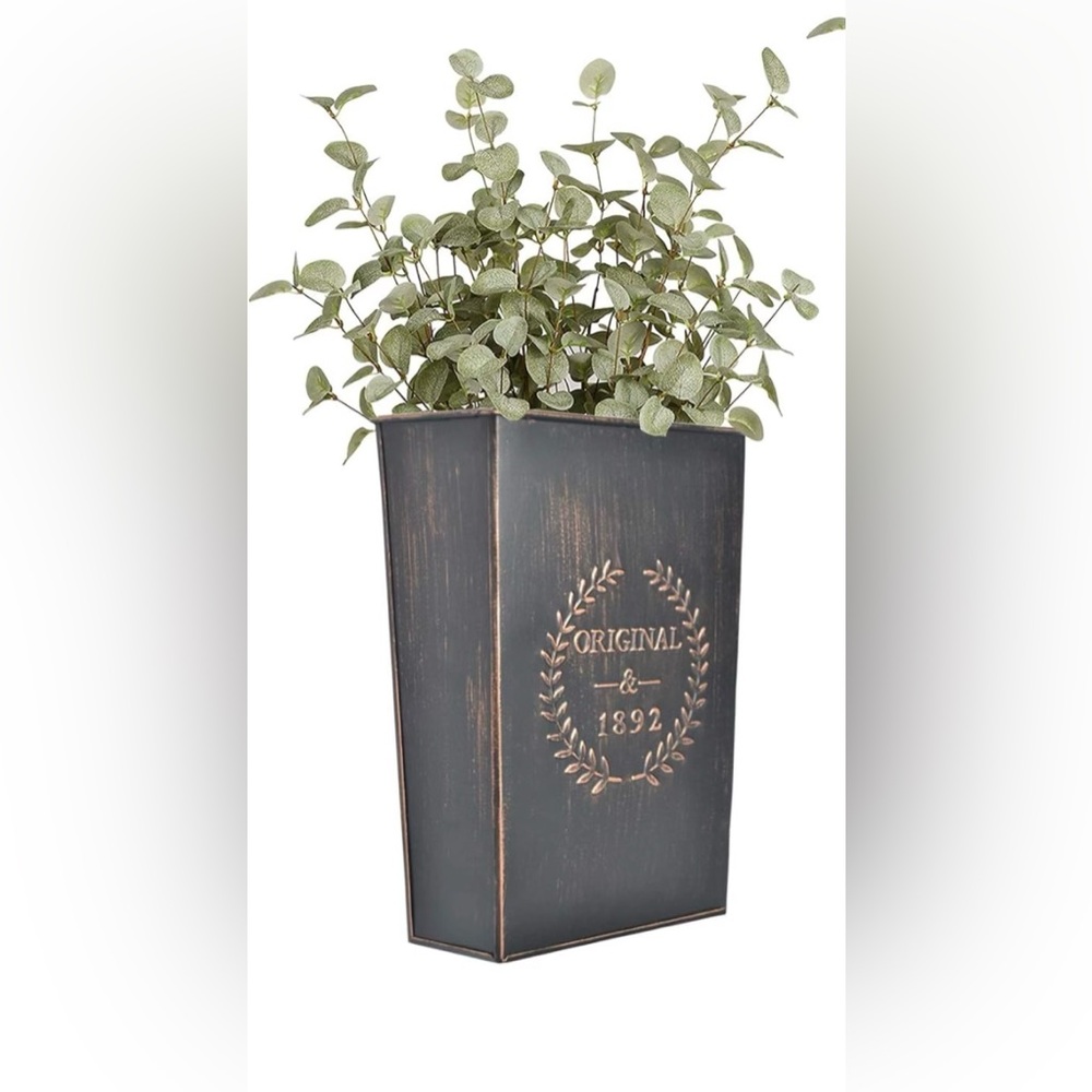 Original 1892 Distressed Black Metal Wall Planter